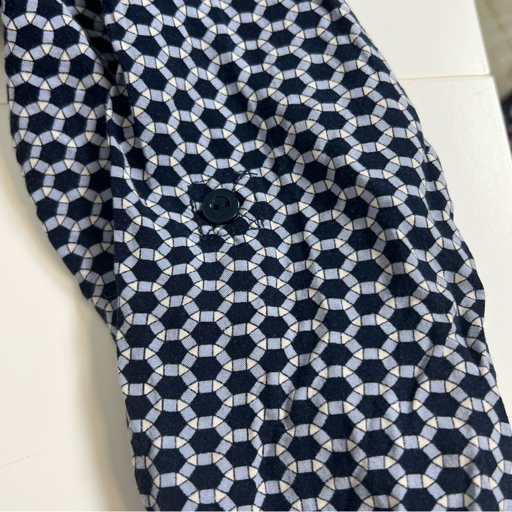 Olsen Europe Navy White Geometric Pattern Long Sleeve Blouse Top V-Neck Size Lg - Picture 9 of 11